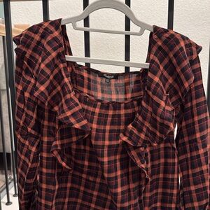 Madewell Plaid Ruffle Long Sleeve Shirt